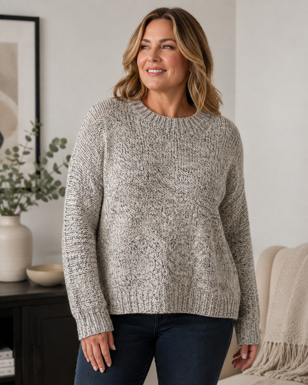 J.Crew XL Alpaca Wool Blend Marled Knit Crewneck Pullover Sweater Gray Cozy